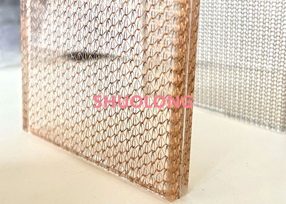 İç Tasarım İçin Bronz Cam Lamine Hasır Bakır Dokuma Metal Kumaş